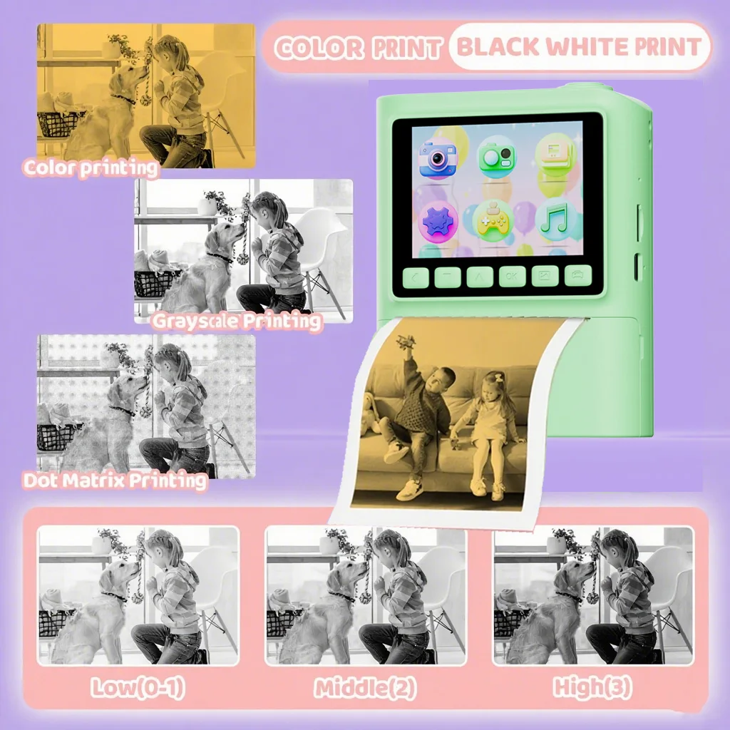 子供用インスタントプリントカメラおもちゃ、カラープリント、楽しいフィルター、ミラー効果、DIYアート用カラーマーカー付き、男の子女の子へのギフトに最適