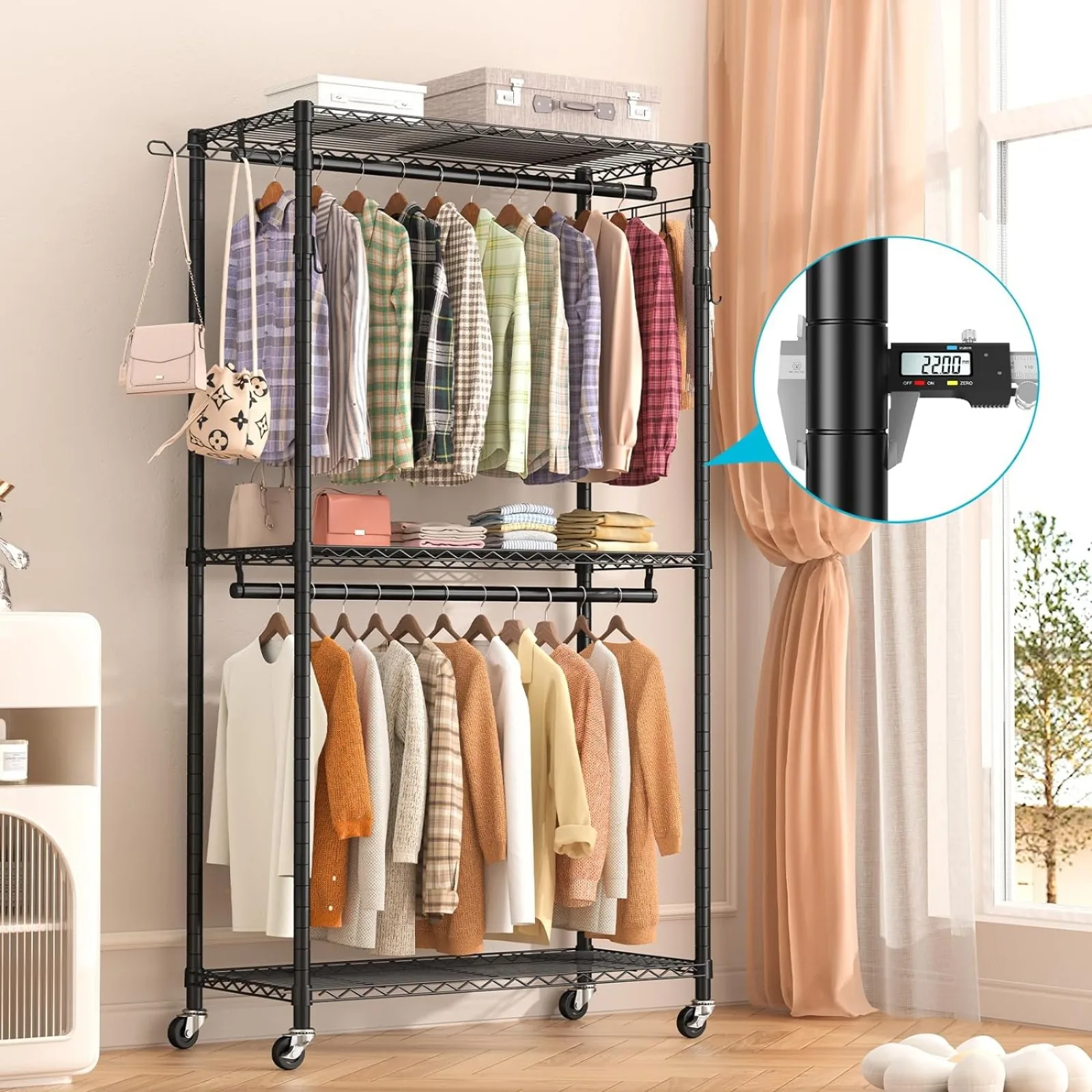 US Heavy Duty Clothing Racks for Hanging Clothes, Garment Rack, Load 420 LBS, Free Shipping