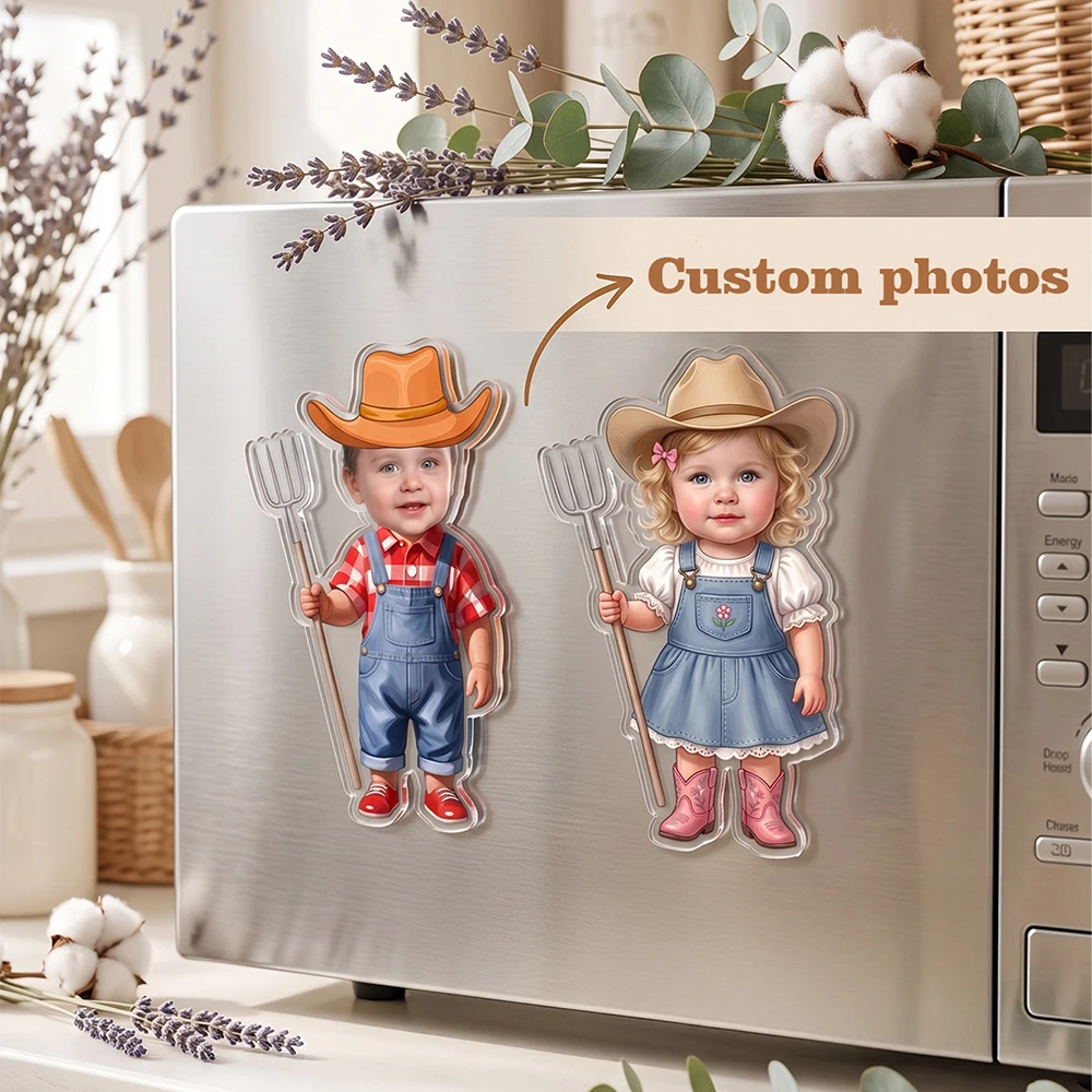 Personalized  Photo Fridge Magnet,  Cowboy Farmer Cartoon Design, Refrigerator Decor, Birthday Gift,Kitchen Home Decoration