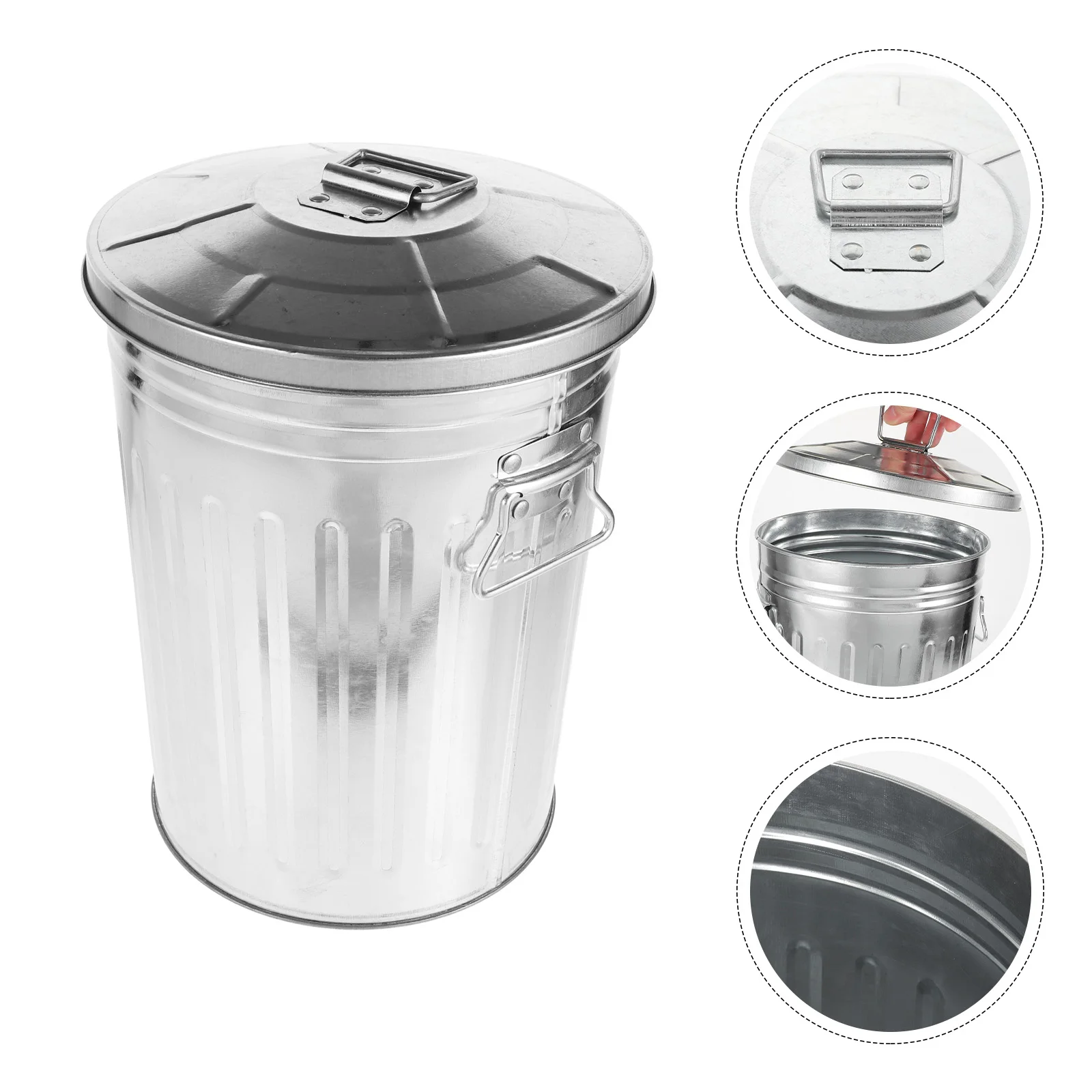 

Metal Trash Can Outdoor Dustbin Crusher Garbage Iron Wastebasket Recycling Kitchen