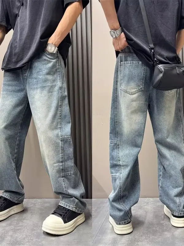 

Мужские джинсы Ele Pure Color с эластичным поясом, свободные, повседневные, универсальные, в стиле INS, осень 2025, модный бренд, для молодежи, на каждый день