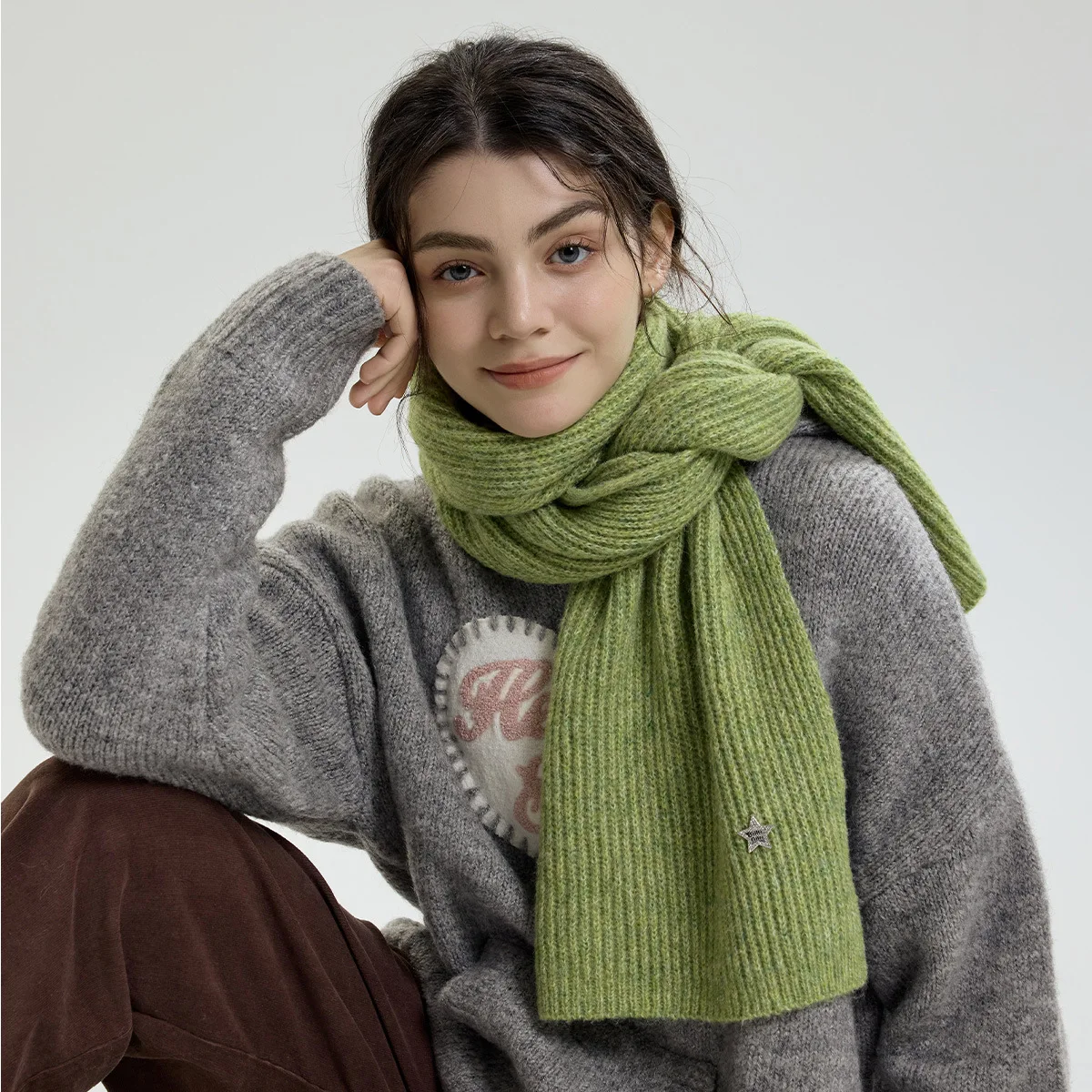 

solid color soft scarf knitted hat warm neck protection women's autumn winter fashion shawl