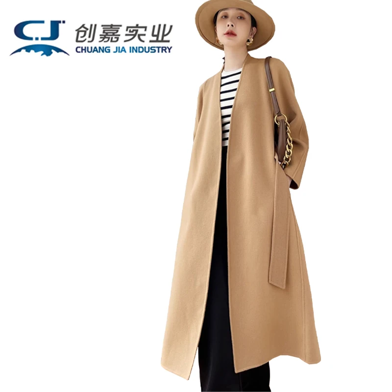 Autumn and Winter Double-sided Cashmere Women's Coat V-neck Wool Soft Delicate Temperament Simple Coat Youth Fashion Street Wear