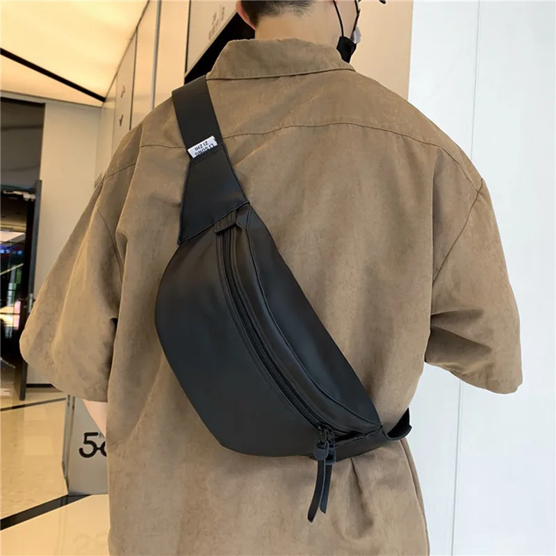 

Lightweight Man Belt Pouch Travel Solid Black No Label Cross Shoulder Bag Man Waterproof With The Anti-thief Back Zipper Pocket