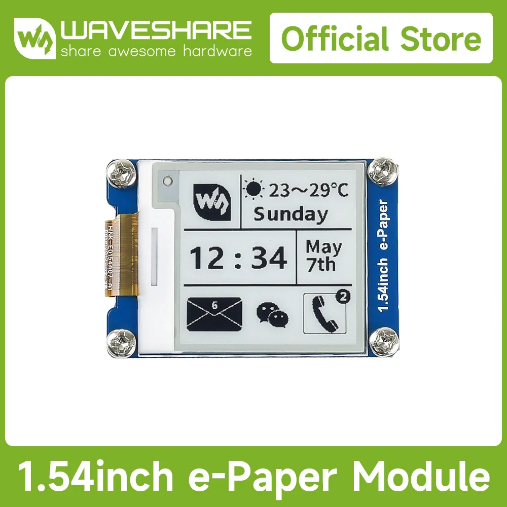 Waveshare 1.54inch E-Ink display black/white e-paper 200x200 resolution SPI interface, for Raspberry Pi/ESP32/Arduino