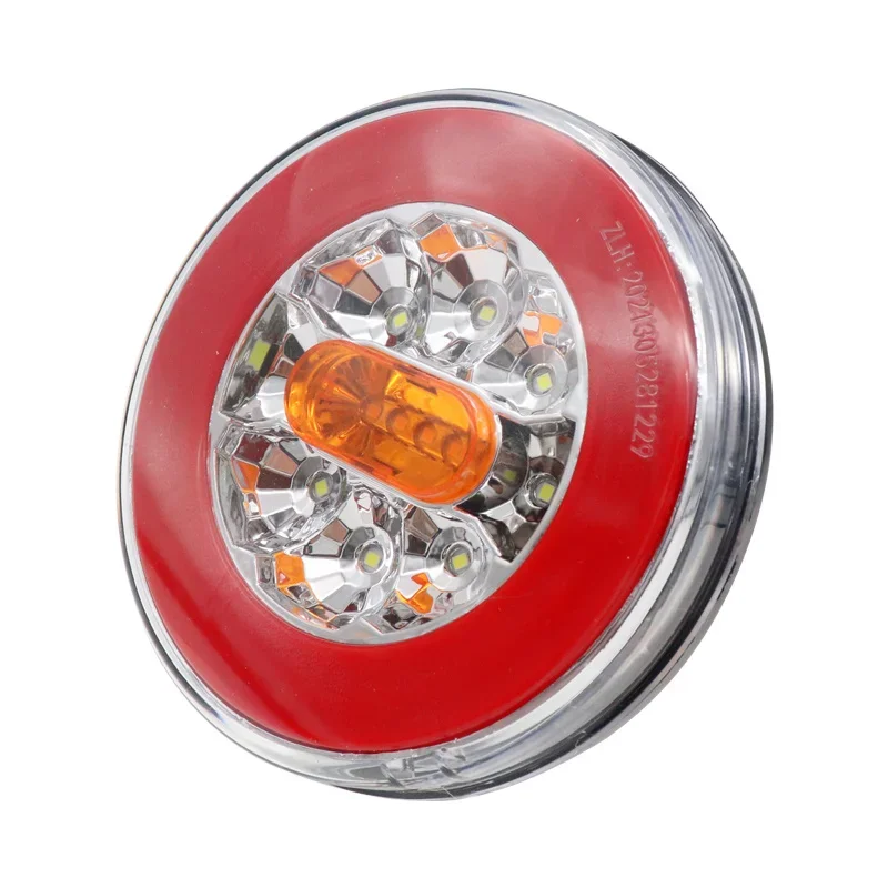 2Pcs Truck Taillight Reverse Brake 4in1 Dynamic Tail Trun Signal 12-24V Reverse Lamp Round Tail Lights Car Trailer Lorry RV Bus