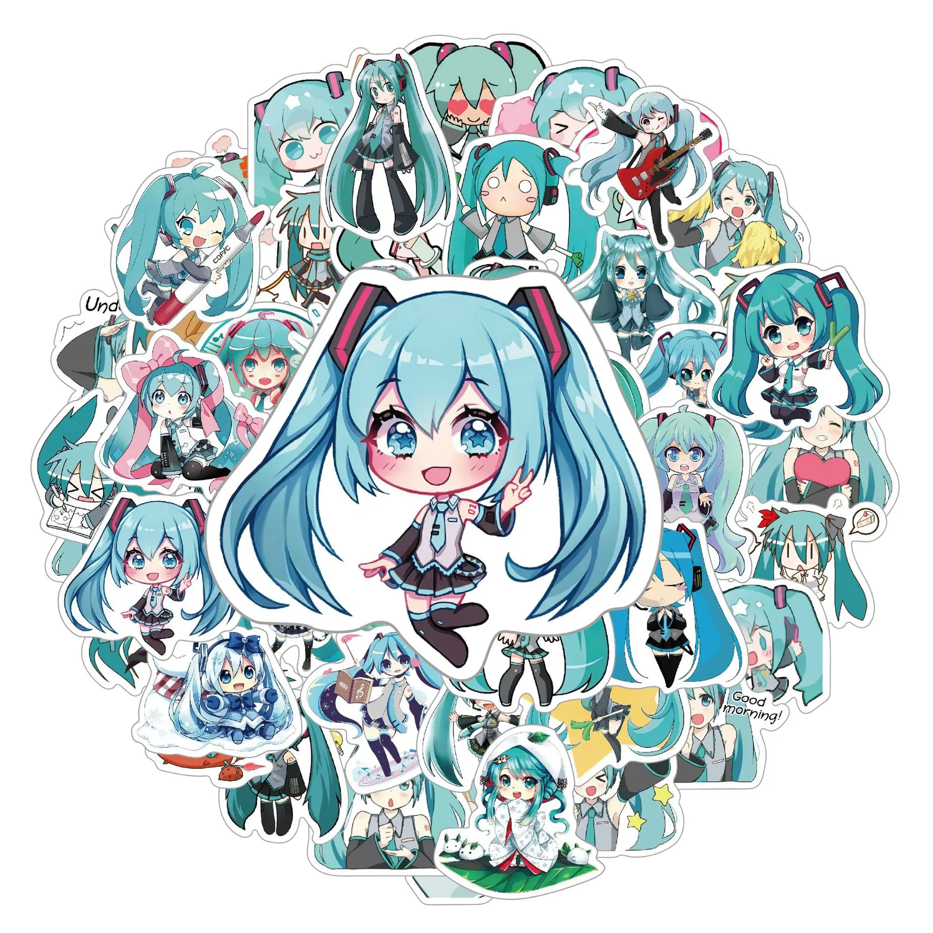 50pcs Cartoon Strip Paper Hatsune Miku Waterproof Stickers Motorcycle Helmet Luggage Diy Graffiti Stickers