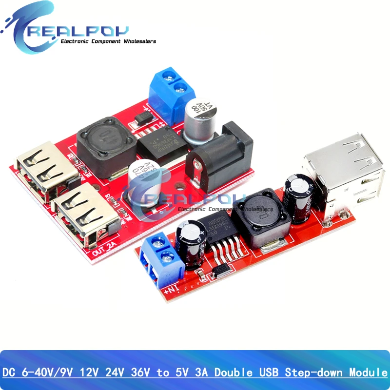 LM2596S Dual USB Output 6-40V / 9V / 12V / 24V / 36V Car Charger Switch 5V 3A DC-DC Power Supply Module Buck Regulator Converter