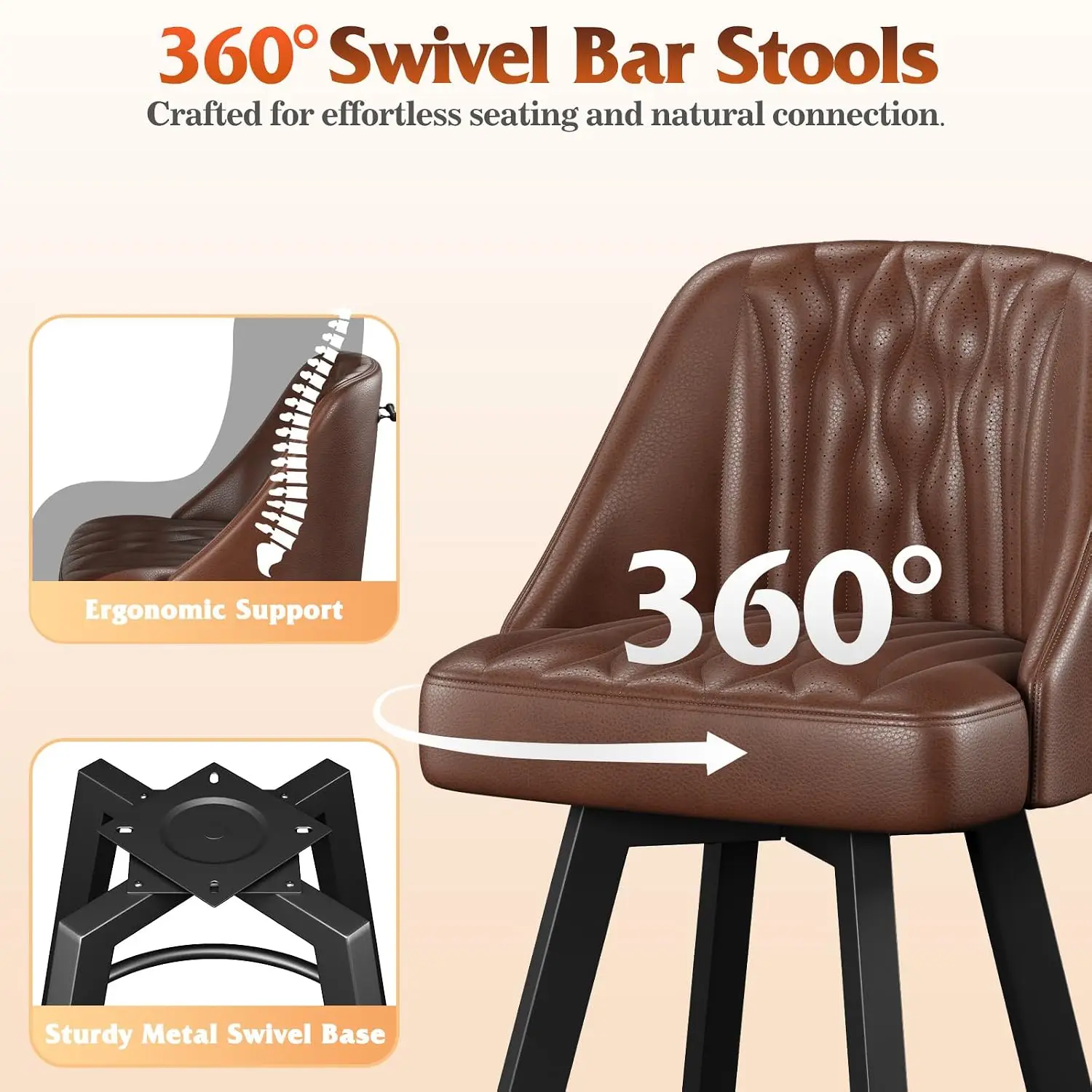 26-Inch Swivel Bar Stools Set of 3 with Backrest, Dark Brown, Customized
