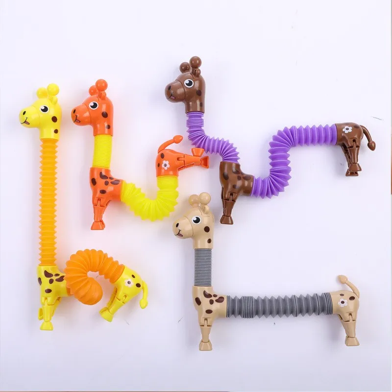 4 Pcs Telescopic Suction Cup Giraffe Toy Cartoon Puzzle Suction Cup Parent-Child Interactive Decompression Toy Stress Relief