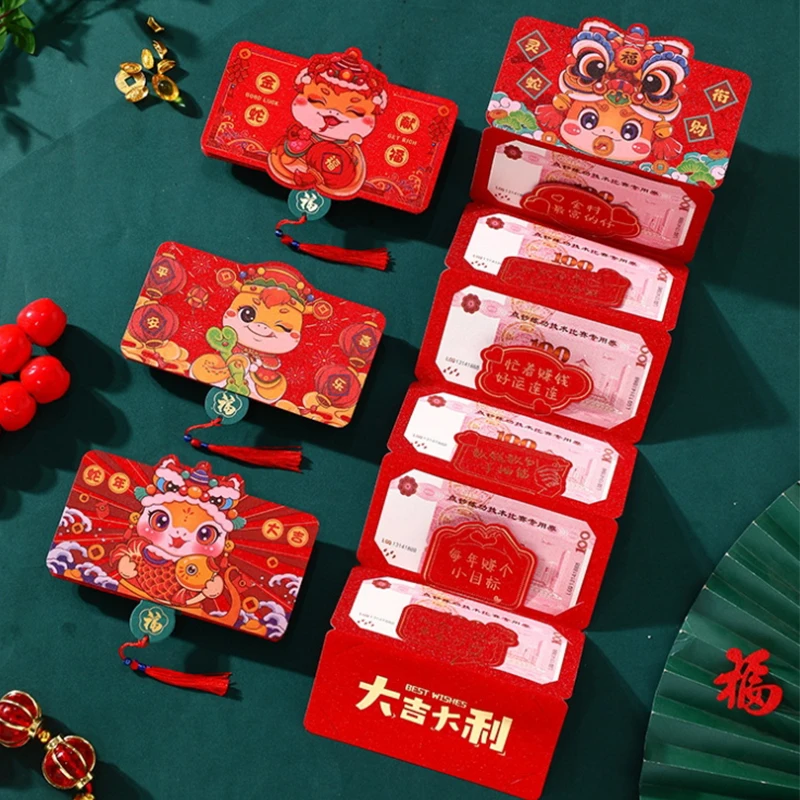 

Folding Red Envelopes 2025 The Year Of Lucky Snake Red Pockets Chinese New Year Wish Blessing Money Bag For Kid Festival Gift