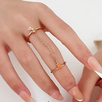LATS Punk Cool Hip Pop Chain Butterfly Rings Adjustable Star Love Geometric Open Index Finger Rings for Women Man Party Gift