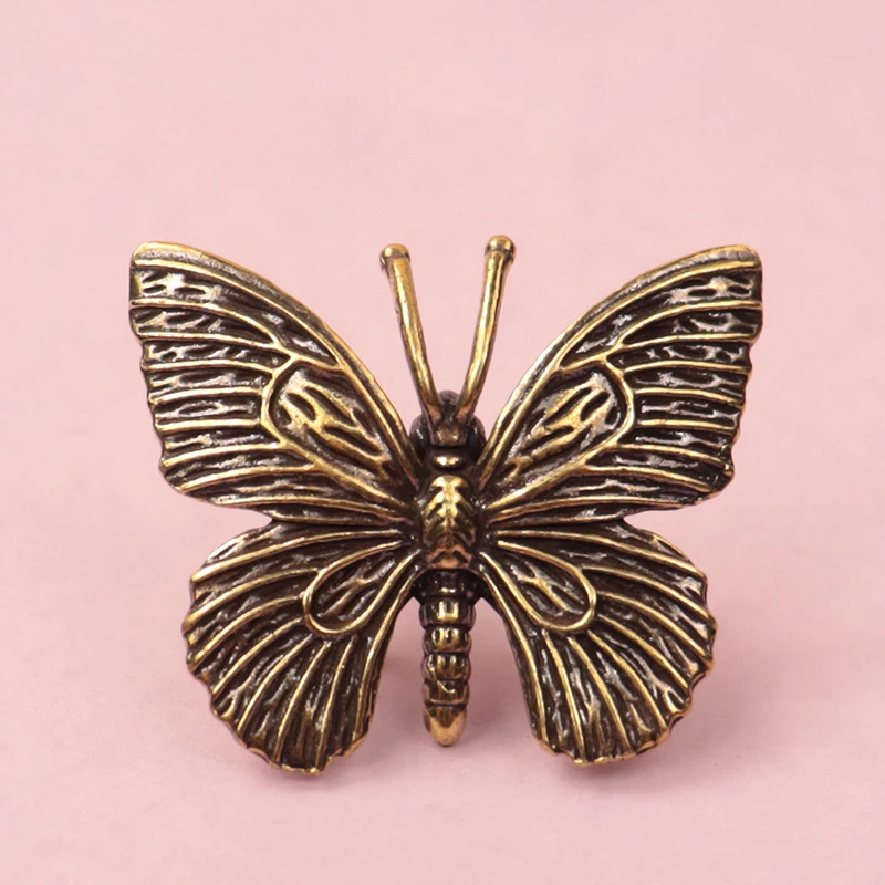 Solid Pure Brass Butterfly Figurines Miniatures Desktop Ornament Antique Copper Insect Statue Home Decoration Craft Accessories