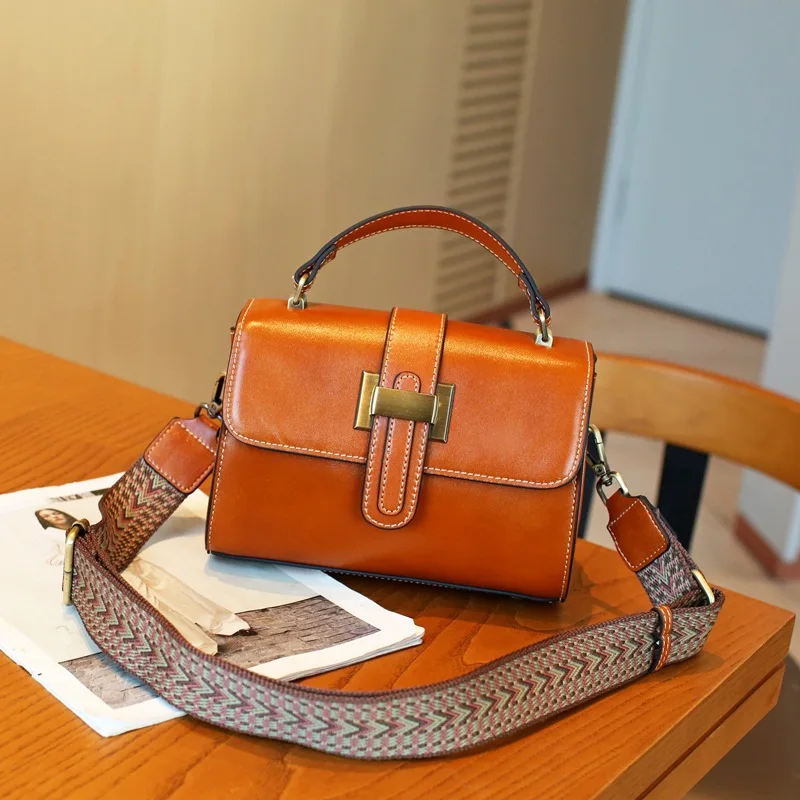 Vegetable Tanned Leather Shoulder Bag Real Genuine Leather Handbag Premium Crossbody Bag Exquisite Design Retro Style