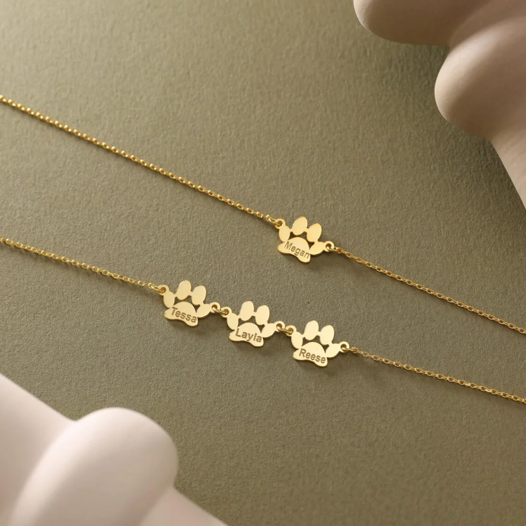 Personalized Paw Name Bracelet Multiple Paw Bracelet  Family  Pet  Cat Paw Bracelet  Gift for Her Christmas Gift