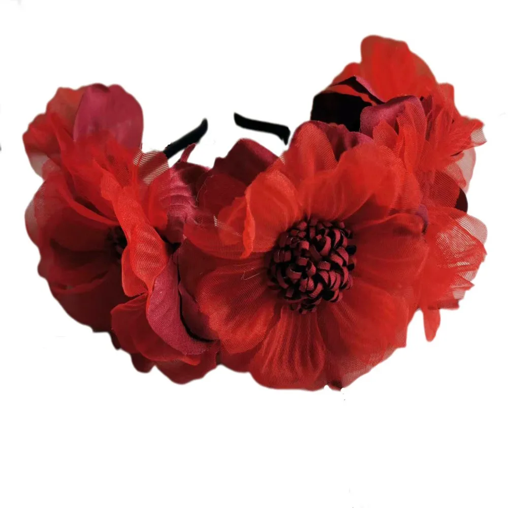 

New Mesh Curled Flower Bride Headdress Solid Color Elegant Bridal Headwear Wedding Party Hair Garland Hair Accessories