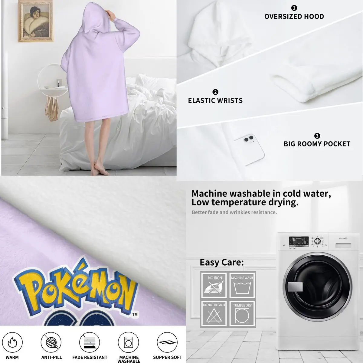 Pokemoned Pikachus Coperta con cappuccio Coperta indossabile Grande con tasca Sacco a pelo caldo Tutina morbida e accogliente