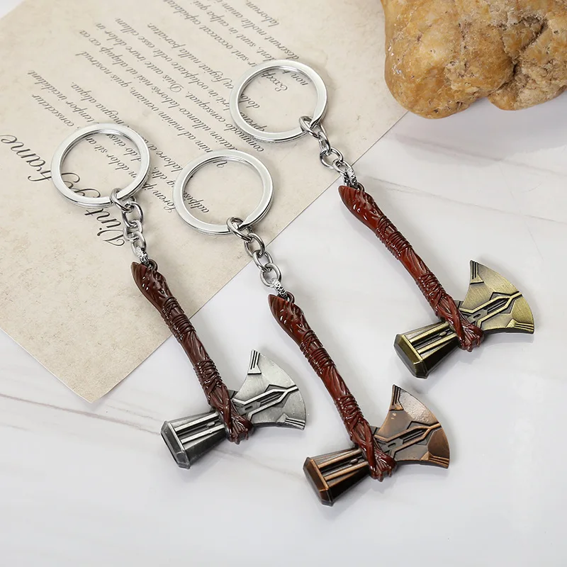 Movie Keychain Cartoon Thunder Cosplay Stormbreaker Axe Alloy Metal Pendant Keychains Bag Key Chain Jewelry Accessories Props