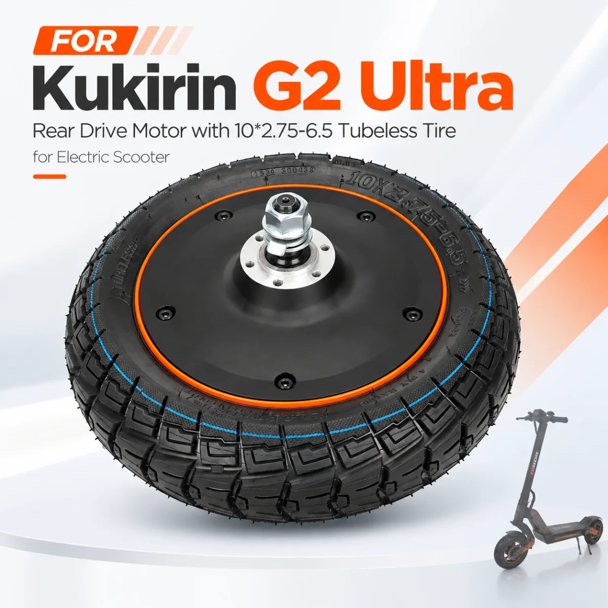 Rear Drive Motor with 10*2.75-6.5 Tubeless Tire for Kukirin G2 Ultra Electric Scooter – 48V 800W Hub Motor Assembly