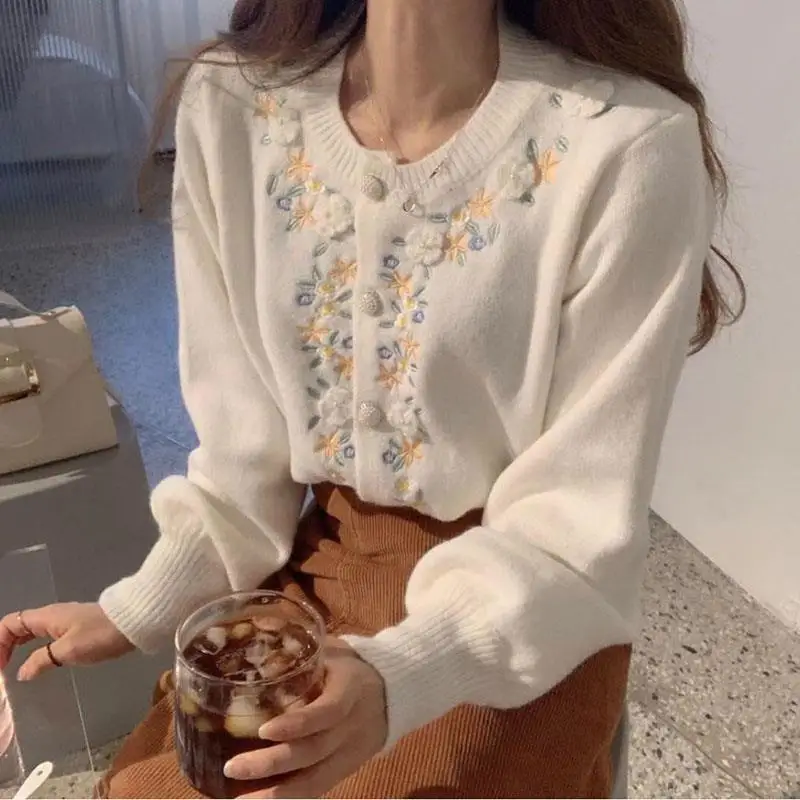 

Solid knitwear sweater 2023 women wear loose cardigan versatile top spring and autumn long sleeve cardigan sweater female coat