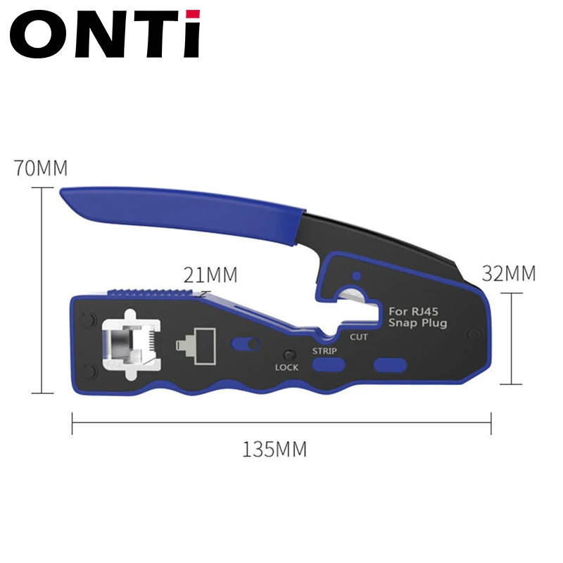 ONTi RJ45 Pass Through Crimper Tool and Rj45 Connector, Ethernet Crimper Crimping Tool Wire Stripper Cutter for Cat6a Cat5