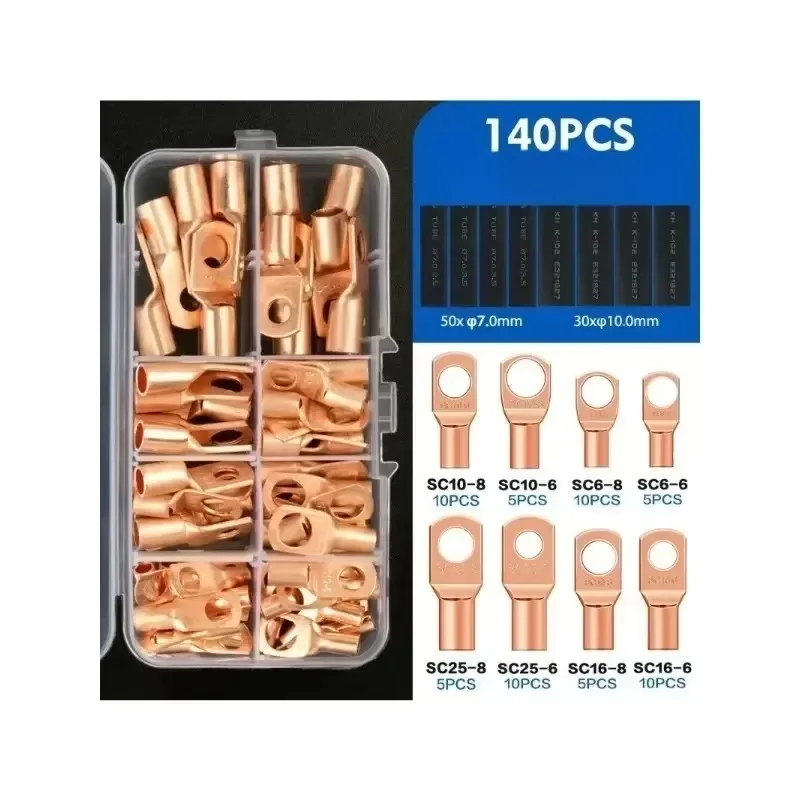 140pcs Copper ring Crimped wire terminal Bare cable battery terminal