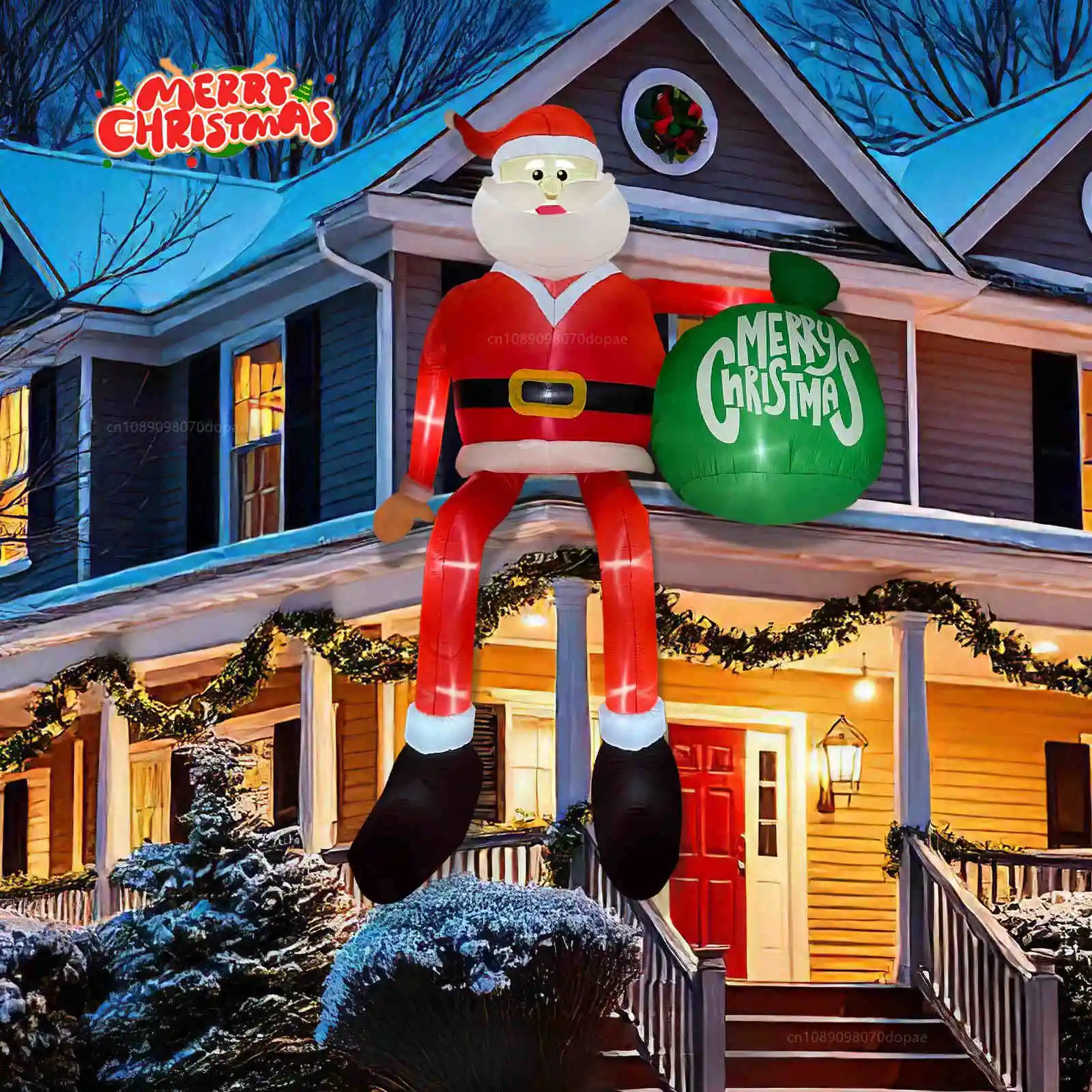 

Inflatable Sitting Santa Claus Christmas Ornament Built-in LED Light Holiday Outdoor and Indoor Garden Roof Yard Party Trim Prop