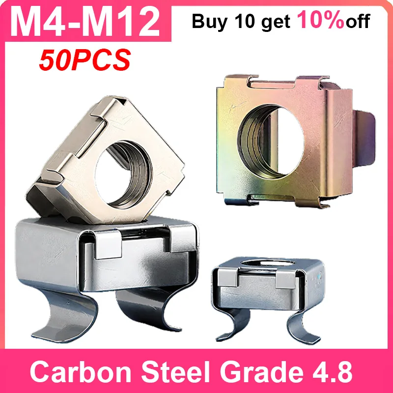 

M4 M5 M6 M8 M10M12 Nickel/Colored Zinc Plated Carbon Steel Square Elastic Rack Mount Server Cabinet Shelf Clip Floating Cage Nut