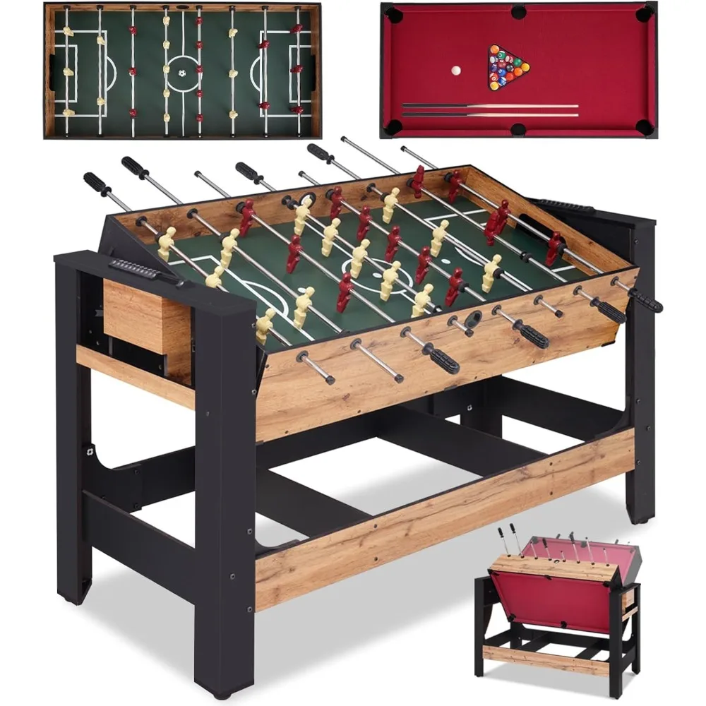 

54" 2-in-1 Swivel Multi Game Table, Large Size Combo Game Table Set, Indoor and Outdoor Arcade Sports Table with Pool, Foosball