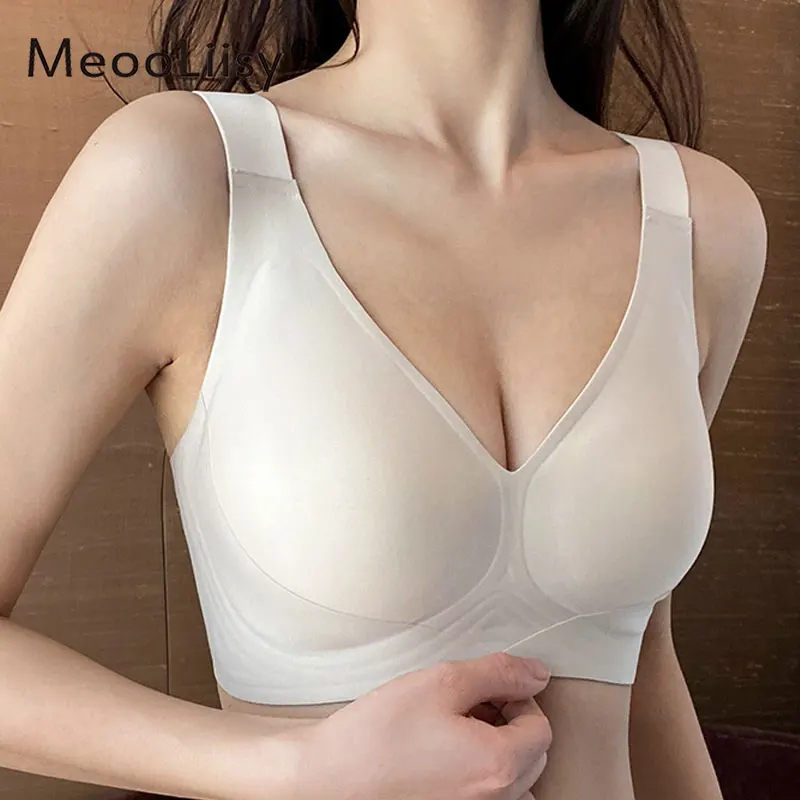 

MeooLiisy M-4XL Plus Size Bra for Women Seamless Minimizer Thin Cup Brassiere Wireless Comfortable Lingerie C-F Cup