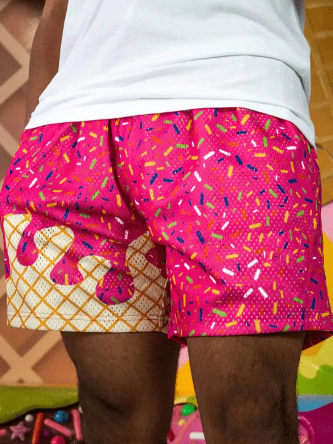 

Ice Cream Shorts For Women,5 Inches Inseam Mesh Graphic Print Shorts With Pocket