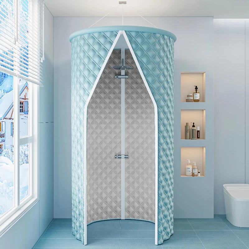 

No-Hook Premium Shower Curtain - No-Drill Waterproof & Thermal Bathroom Divider with Luxury Design, Mold-Resistant Fabric
