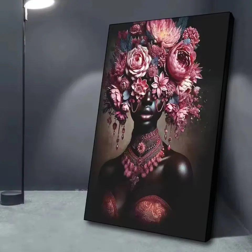 

5D DIY Diamond Painting Art African Black Woman Beauty Flower Diamond Mosaic Cross Stitch Kit Black Portrait Home Decoration