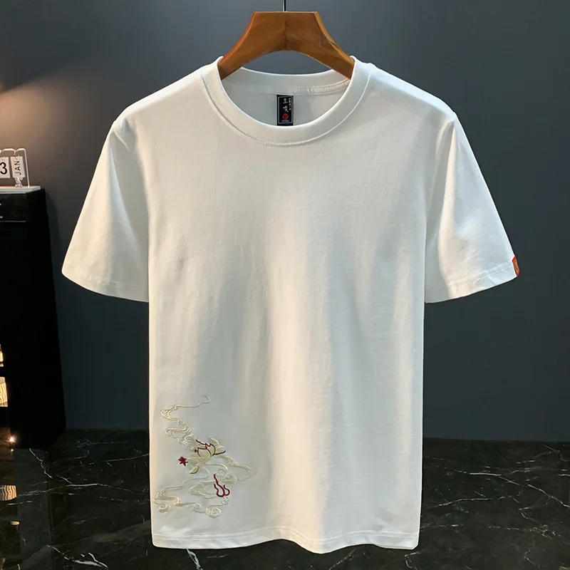 تي شيرت فينيكس مطرز بأكمام قصيرة للرجال في الصيف، مقاس نحيف، مرن، قميص كاجوال عصري مطبوع على الطراز الصيني
