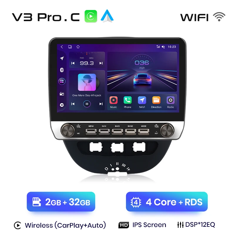 Junsun draadloze Carplay Android Auto radio voor Peugeot 107 Toyota Aygo Citroen C1 2005-2014 multimediaspeler navigatie stereo