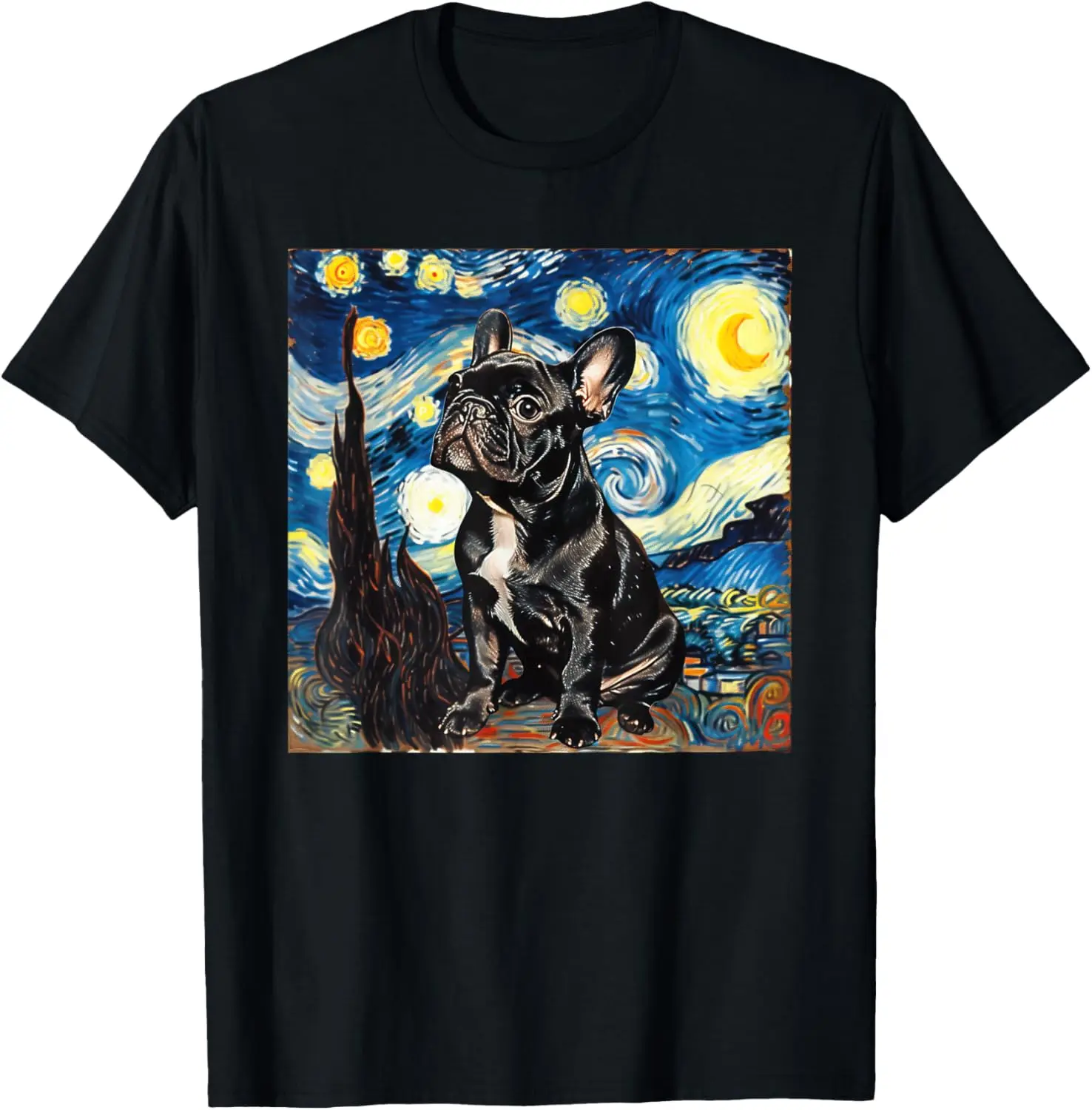 French Bulldog Dog Van Gogh Style Starry Night T-Shirt