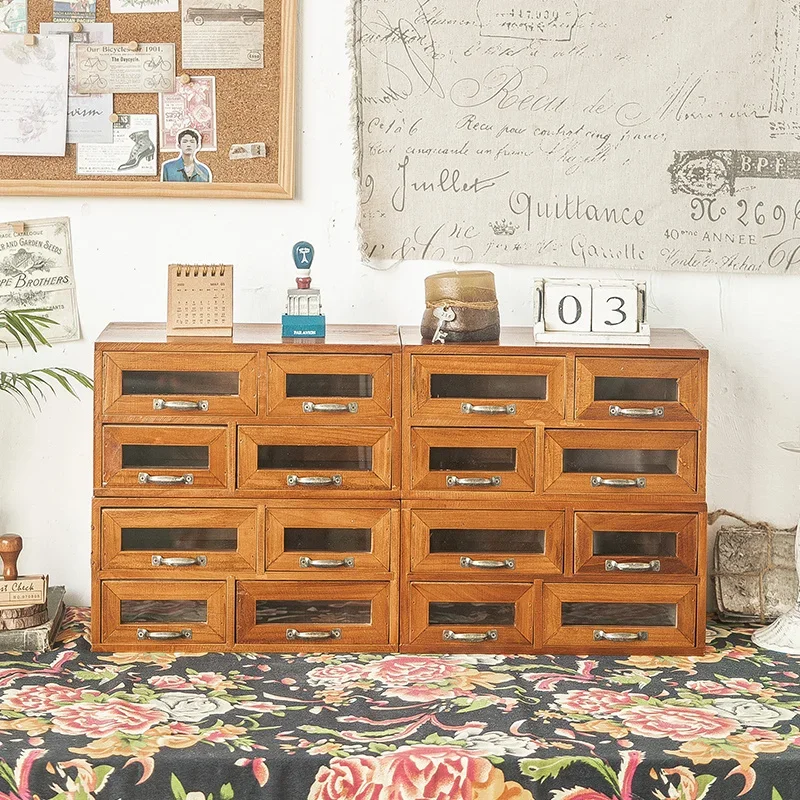 Retro High-grade Solid Wood Storage Cabinet Desktop Drawer Type Cosmetics Multi-layer Shelf Jewelry Box