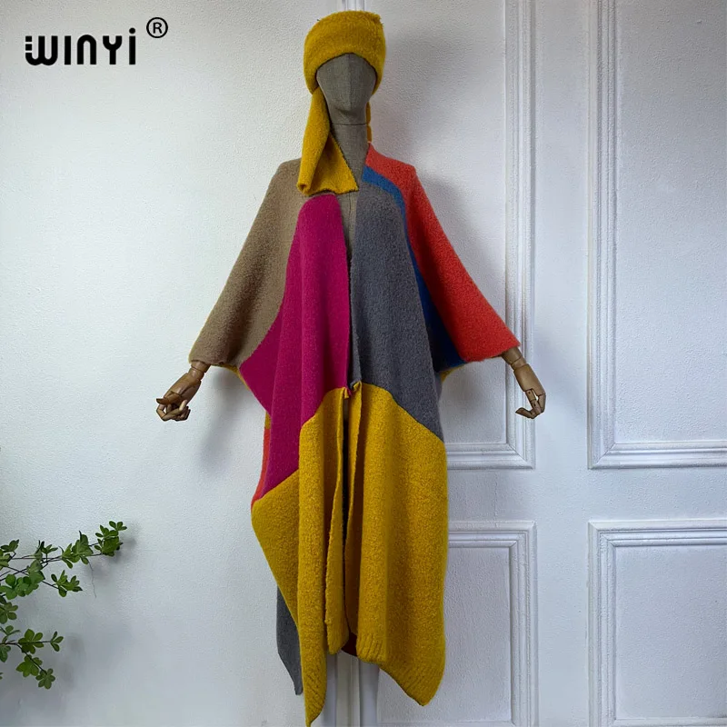 

WINYI African winter cardigan with scarf dress for women maxi OverCoat Thick Warm long down coat Middle East winter abaya kaftan