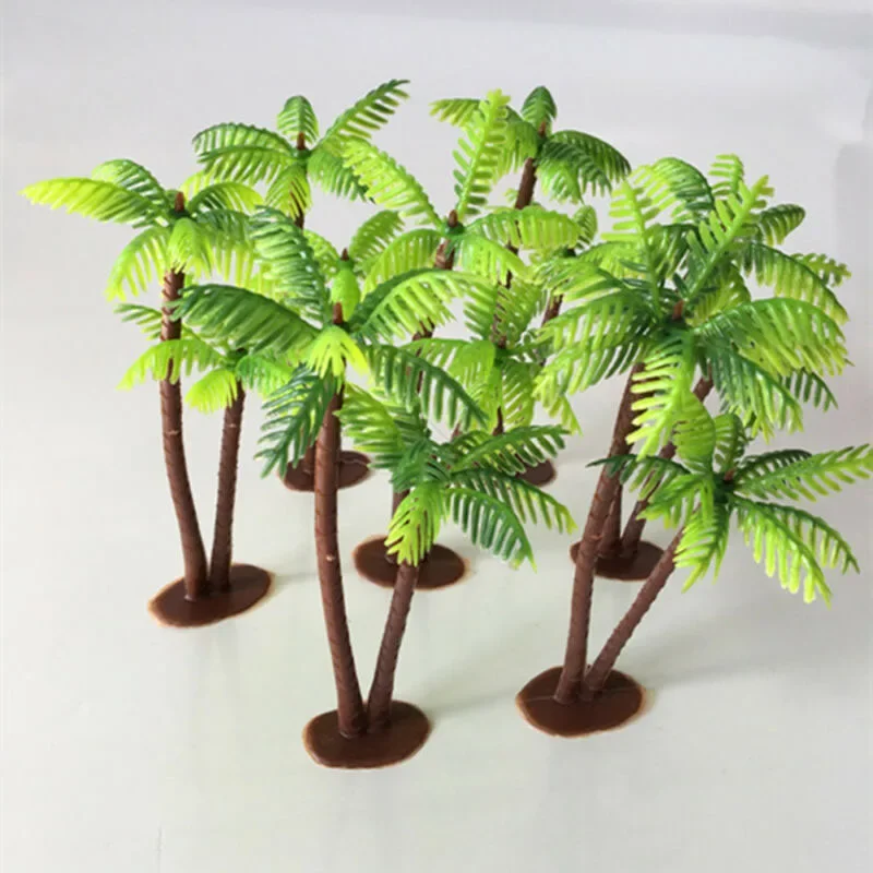 5 Pcs/Set Mini Plastic Coconut Palm Tree Plant Craft Micro Landscape Aquarium Figurines & Miniature Living Room Study Decor