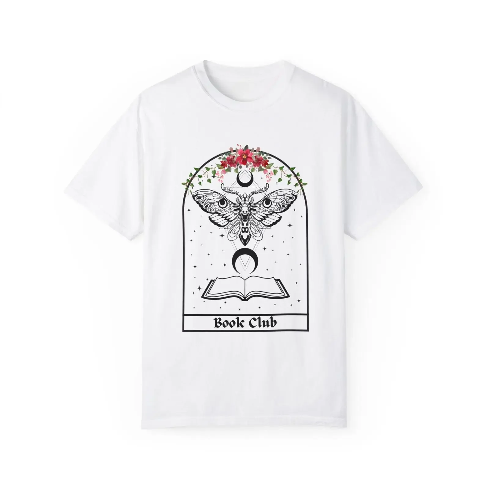 Floral Book Club Moth T Shirt Unique Lover Garment Dyed Cute Bookish Things Bibliophile Apparel vintage Washed Slightly fashion