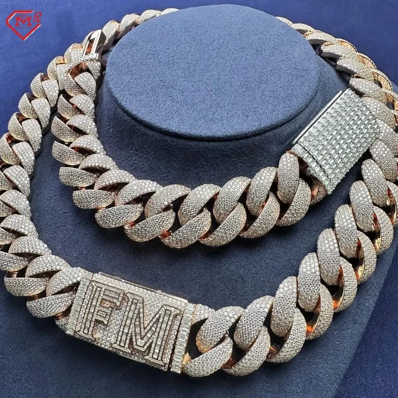 Rapper 24mm 5 Row Big Miami Cuban Link Chain Hip Hop 925 Sterling Silver Iced Out Vvs Moissanite Chain