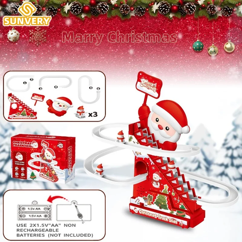 Kinderen Kerst Speelgoed Trap Klimbaan Auto Kerstman Speelgoed Set Glijbaan met Muziek Licht Feestartikelen Nieuwjaar Geschenken 2025