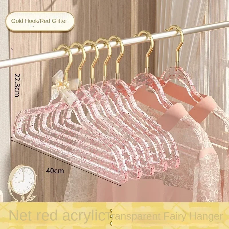 5/10pcs Traceless No-slip Clothes Hangers Glitter Powder Transparent Hanging Clothes Hanger Drying Rack Closet Clothes Support