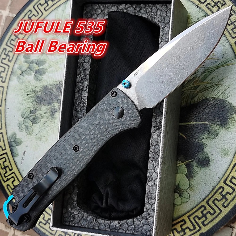 JUFULE Best Foam Bugout 535 Ball Bearing Real Carbon Fiber Mark S90V Pocket Survival EDC Tool Camping Hunt Outdoor Folding Knife