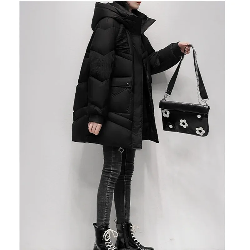 Doudoune noire en forme de cocon pour femme, manteaux épais haut de gamme, nouvelle version coréenne, 90% duvet de canard blanc, mode hiver 2025, 90%