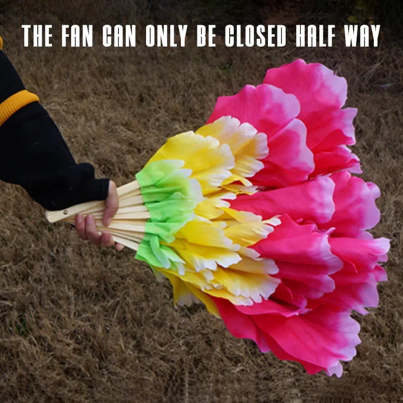 Large Half Foldable Square Dance Fan 92Cm Double Sided Peony Flower Hand Fan Performance Props for Dancing Club