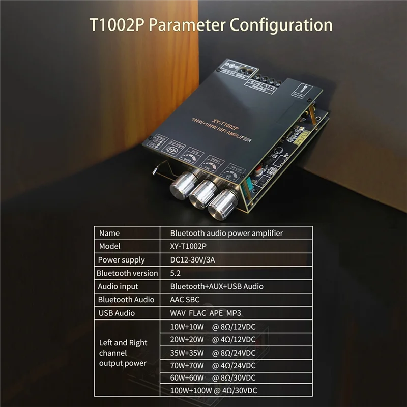 New-XY-T1002P TPA3221 100Wx2 Bluetooth Digital Power Amplifier Board Stereo Subwoofer High Bass Adjustment AMP With Case