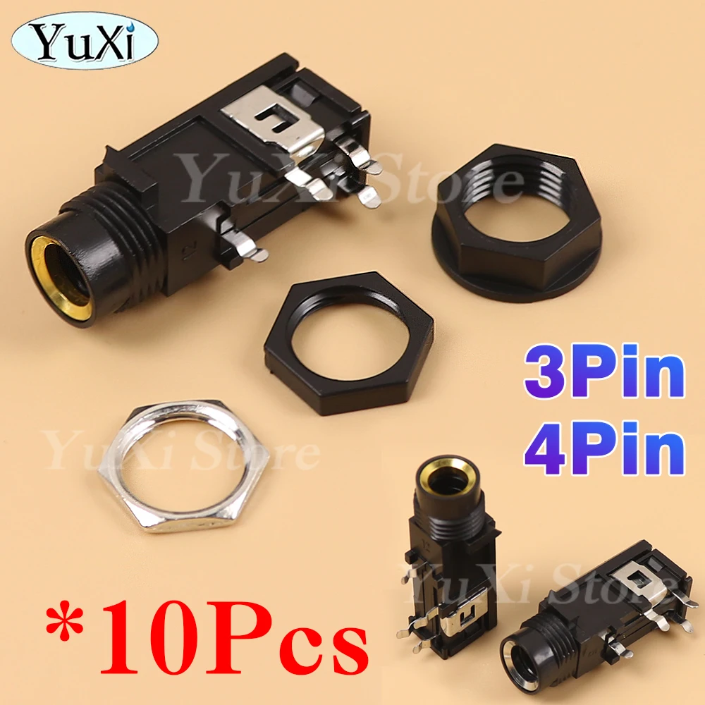 

10pcs 6.35mm Audio Jack Gold Plated 4Pin 3Pin Stereo Dual Channel Microphone Socket 6.5mm Audio Straight Jack Connector
