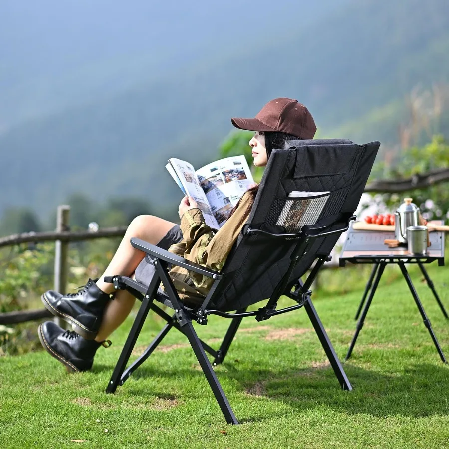 كرسي تخييم مستلق مكون من قطعتين من كراسي الحديقة القابلة للطي مع 4 مراحل قابلة للتعديل بظهر عالٍ للبالغين شديدة التحمل وقابلة للطي #2