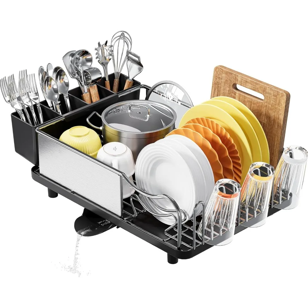 

Dish Rack, 304 Stainless Steel Dish Drying Rack for Counter, Dish Drainer with Cutlery Holder, Dishs Drying Rack with Drip Tray